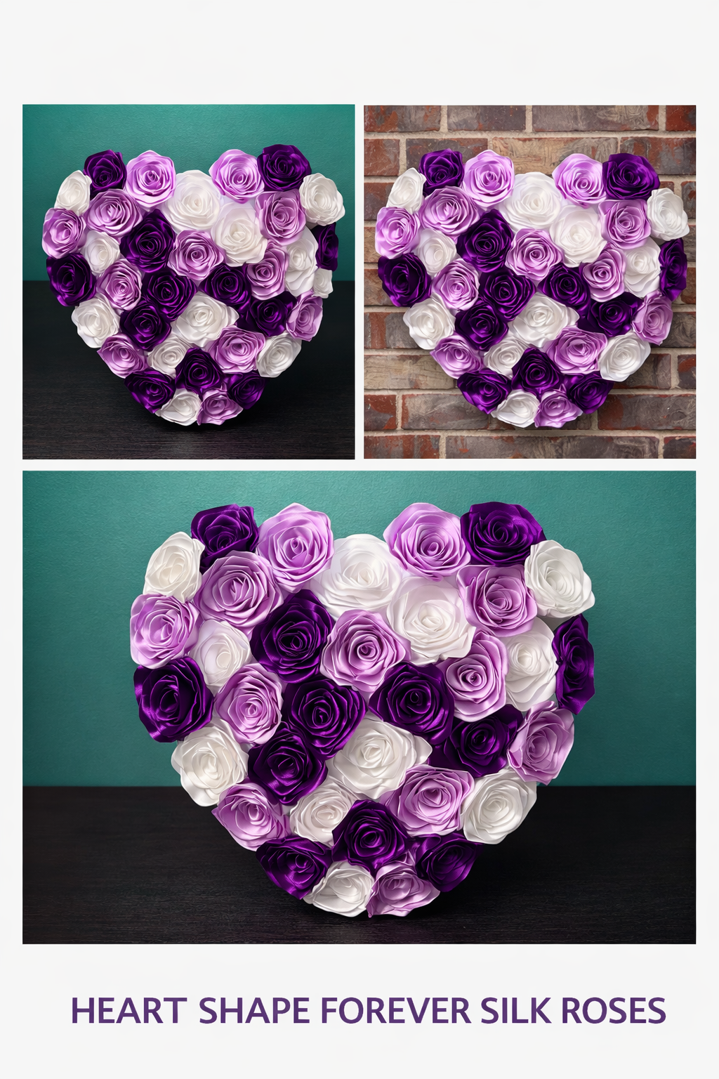 Heart shaped shades of purple forever roses